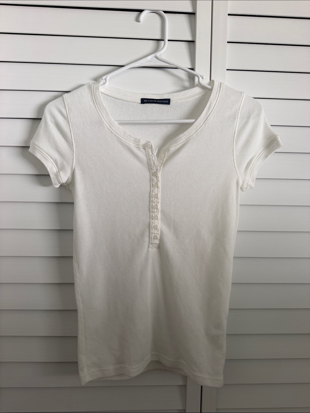 Brandy Melville White Ribbed Button Henley